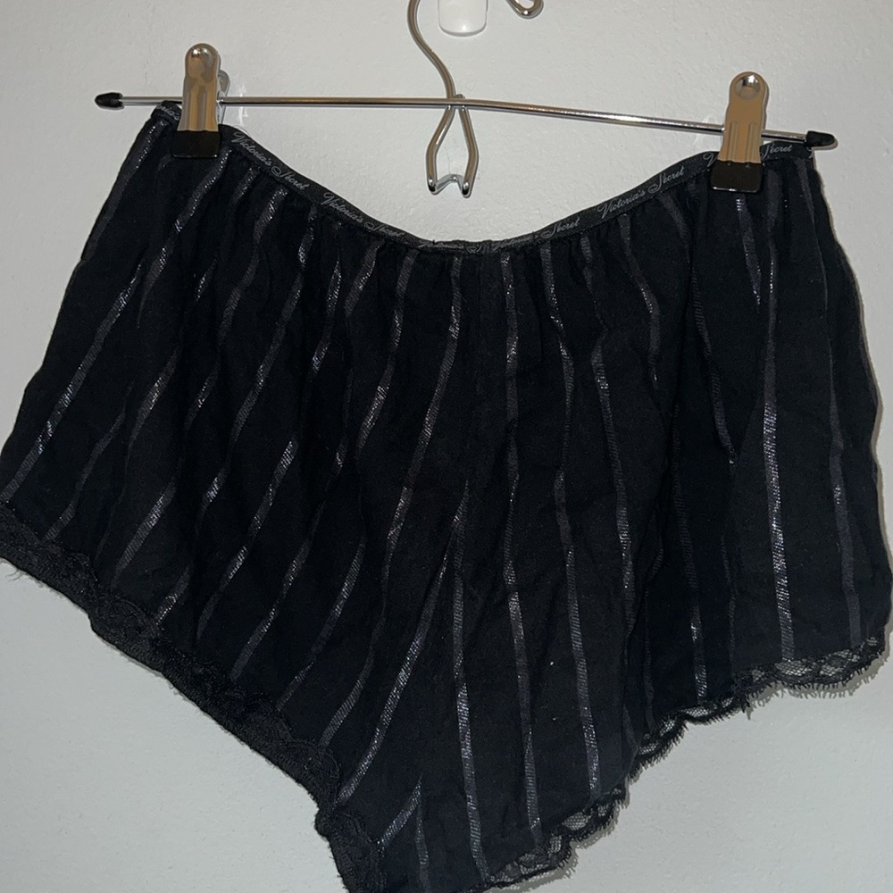 Victoria secret lace trim pajama shorts. Black and shimmer stripe.